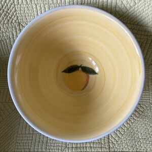 Hartstone USA Hand Painted Fruit Stoneware Bowl Yellow Blue Green 7.25" Apple